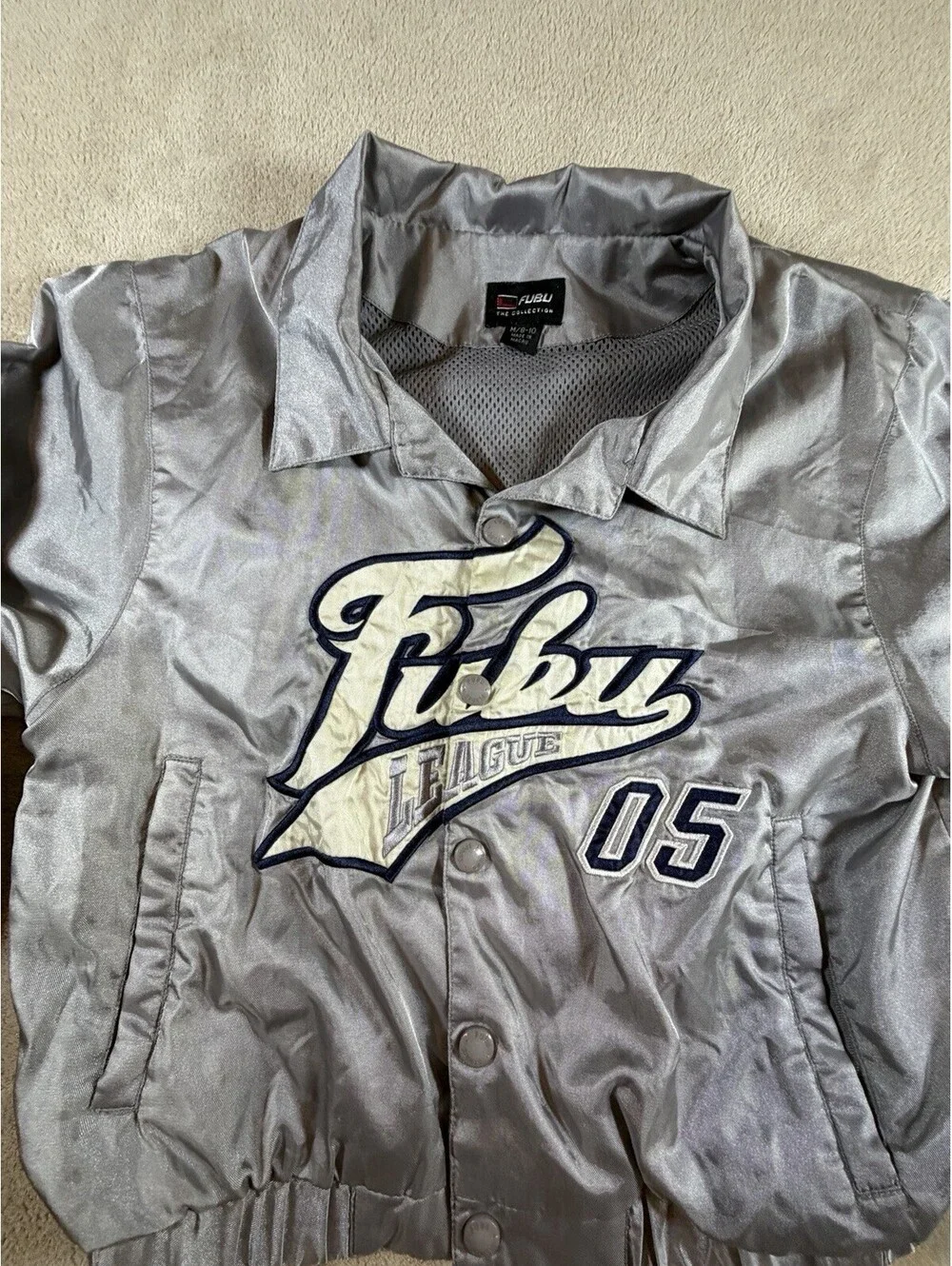 Vintage FUBU The Collection Jacket Youth M 8-10 Silver 05 Y2K Hip Hop 90s